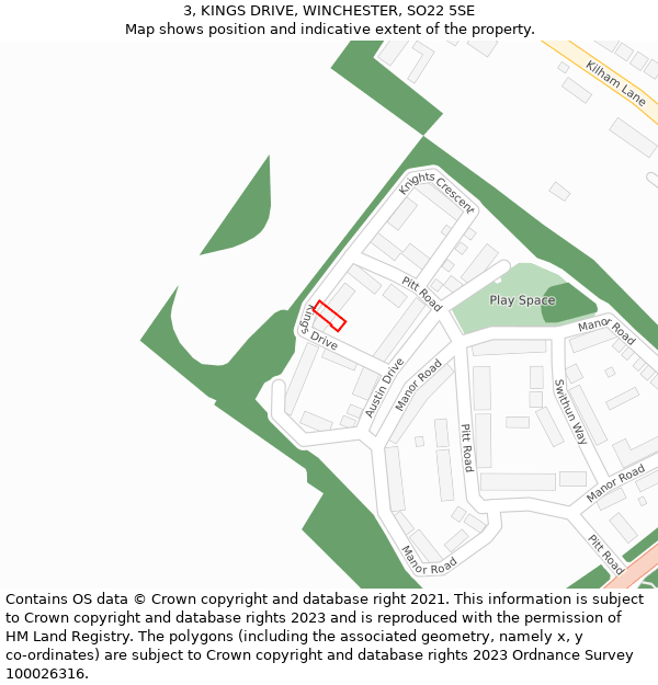 3, KINGS DRIVE, WINCHESTER, SO22 5SE: Location map and indicative extent of plot