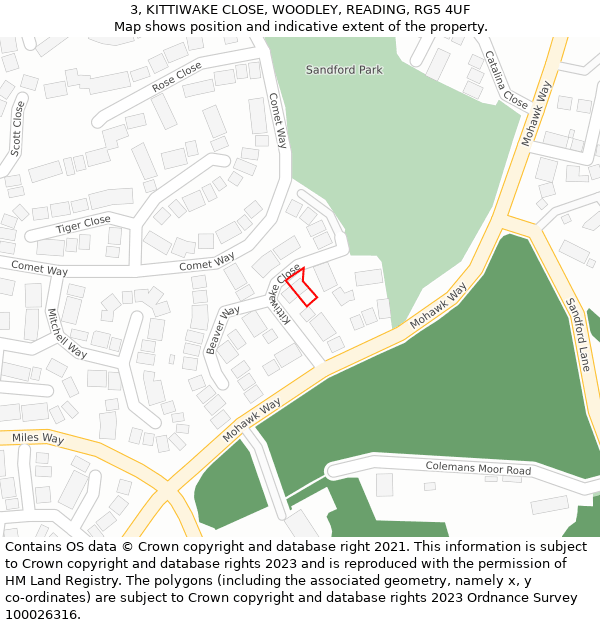 3, KITTIWAKE CLOSE, WOODLEY, READING, RG5 4UF: Location map and indicative extent of plot