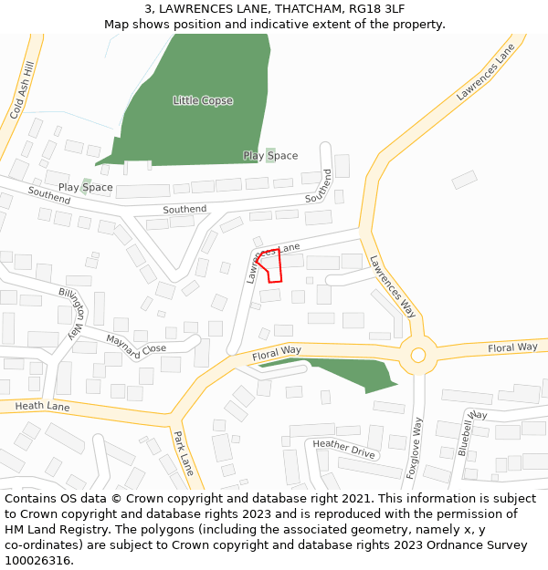 3, LAWRENCES LANE, THATCHAM, RG18 3LF: Location map and indicative extent of plot