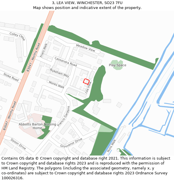 3, LEA VIEW, WINCHESTER, SO23 7FU: Location map and indicative extent of plot