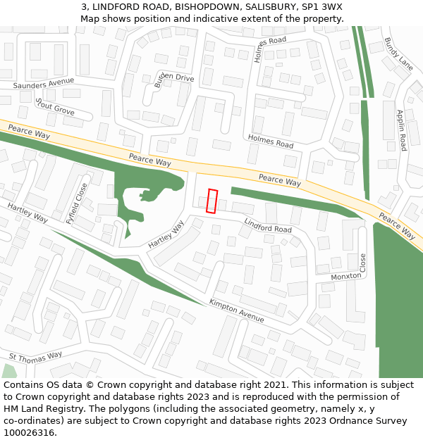 3, LINDFORD ROAD, BISHOPDOWN, SALISBURY, SP1 3WX: Location map and indicative extent of plot