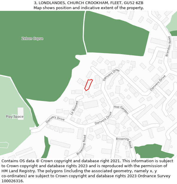 3, LONDLANDES, CHURCH CROOKHAM, FLEET, GU52 6ZB: Location map and indicative extent of plot
