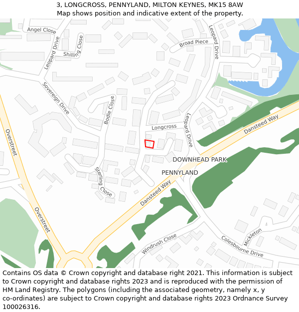3, LONGCROSS, PENNYLAND, MILTON KEYNES, MK15 8AW: Location map and indicative extent of plot