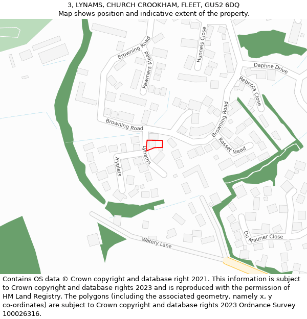 3, LYNAMS, CHURCH CROOKHAM, FLEET, GU52 6DQ: Location map and indicative extent of plot