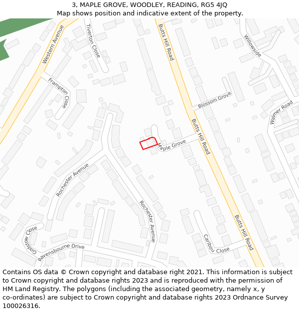 3, MAPLE GROVE, WOODLEY, READING, RG5 4JQ: Location map and indicative extent of plot