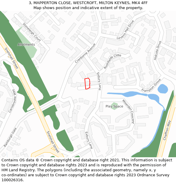 3, MAPPERTON CLOSE, WESTCROFT, MILTON KEYNES, MK4 4FF: Location map and indicative extent of plot