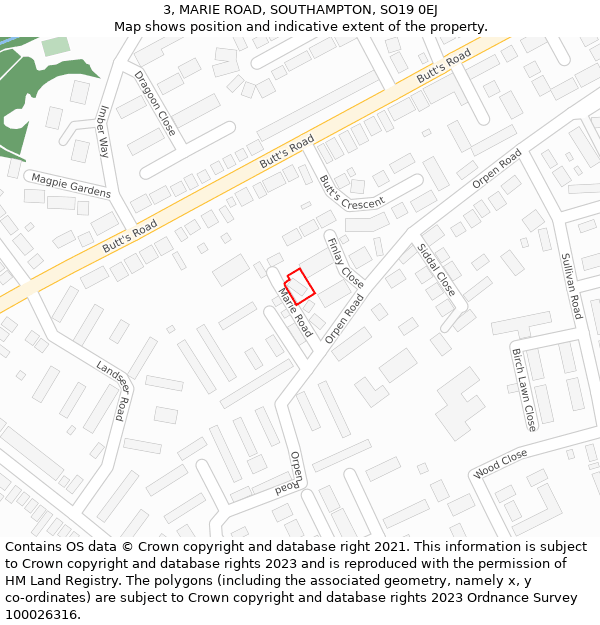 3, MARIE ROAD, SOUTHAMPTON, SO19 0EJ: Location map and indicative extent of plot