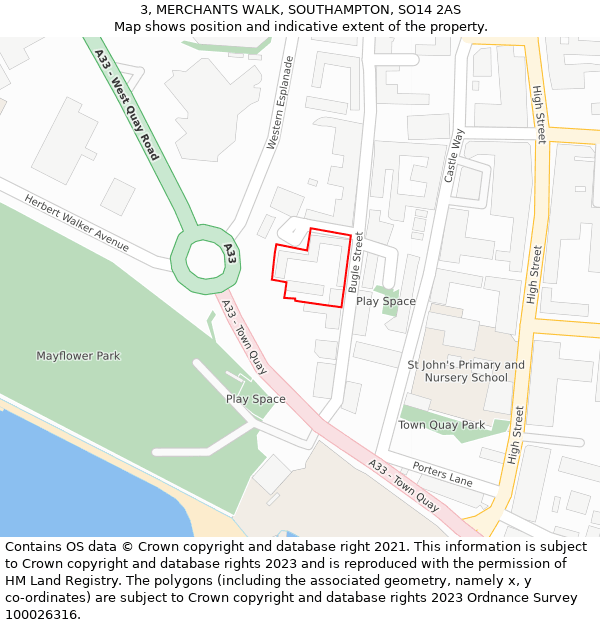 3, MERCHANTS WALK, SOUTHAMPTON, SO14 2AS: Location map and indicative extent of plot