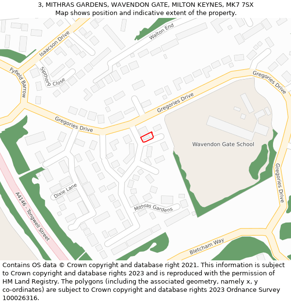 3, MITHRAS GARDENS, WAVENDON GATE, MILTON KEYNES, MK7 7SX: Location map and indicative extent of plot