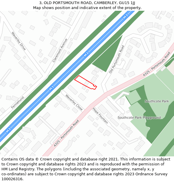 3, OLD PORTSMOUTH ROAD, CAMBERLEY, GU15 1JJ: Location map and indicative extent of plot