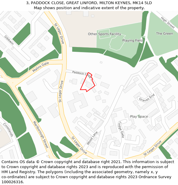 3, PADDOCK CLOSE, GREAT LINFORD, MILTON KEYNES, MK14 5LD: Location map and indicative extent of plot