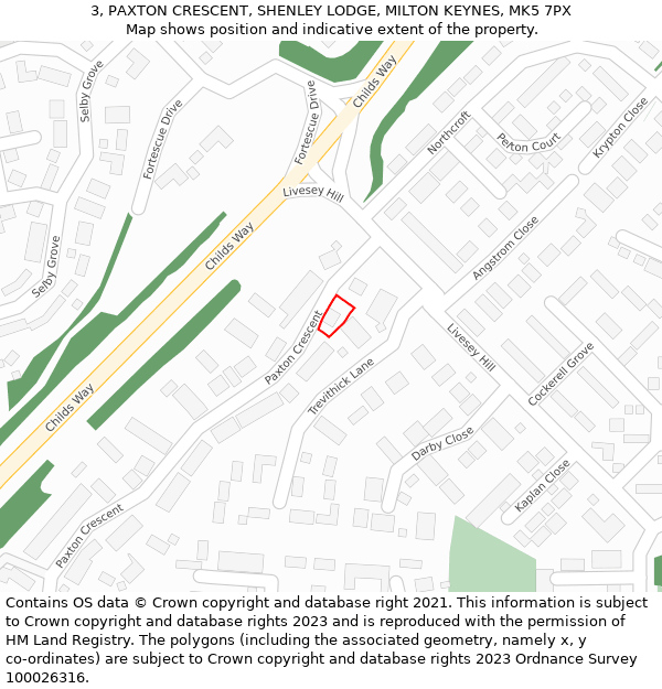 3, PAXTON CRESCENT, SHENLEY LODGE, MILTON KEYNES, MK5 7PX: Location map and indicative extent of plot