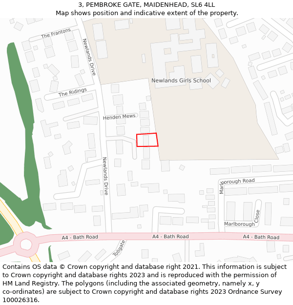 3, PEMBROKE GATE, MAIDENHEAD, SL6 4LL: Location map and indicative extent of plot
