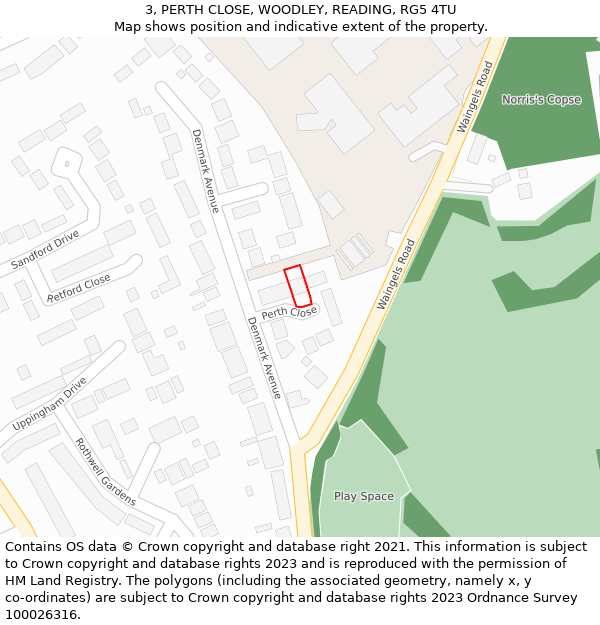 3, PERTH CLOSE, WOODLEY, READING, RG5 4TU: Location map and indicative extent of plot