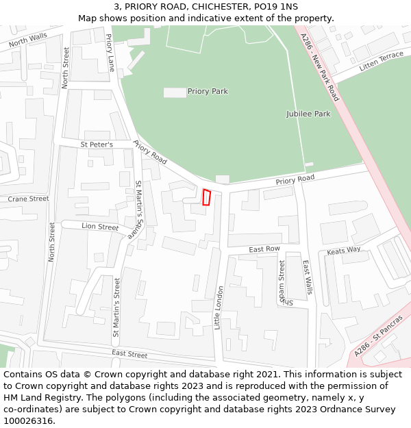 3, PRIORY ROAD, CHICHESTER, PO19 1NS: Location map and indicative extent of plot