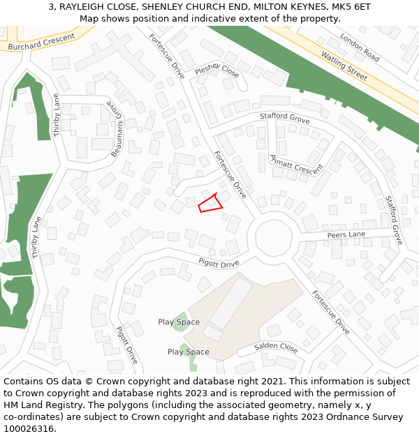 3, RAYLEIGH CLOSE, SHENLEY CHURCH END, MILTON KEYNES, MK5 6ET: Location map and indicative extent of plot