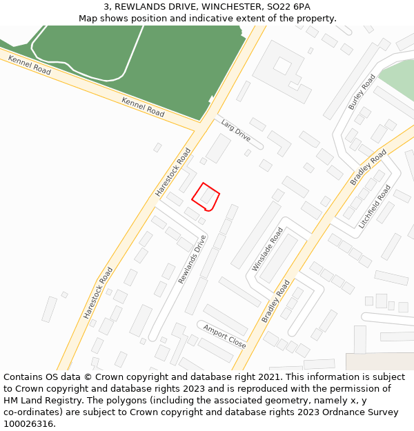 3, REWLANDS DRIVE, WINCHESTER, SO22 6PA: Location map and indicative extent of plot