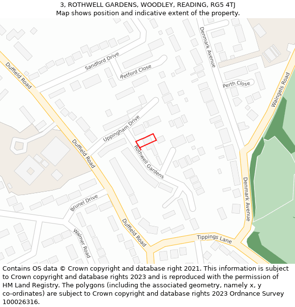 3, ROTHWELL GARDENS, WOODLEY, READING, RG5 4TJ: Location map and indicative extent of plot