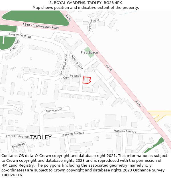 3, ROYAL GARDENS, TADLEY, RG26 4PX: Location map and indicative extent of plot