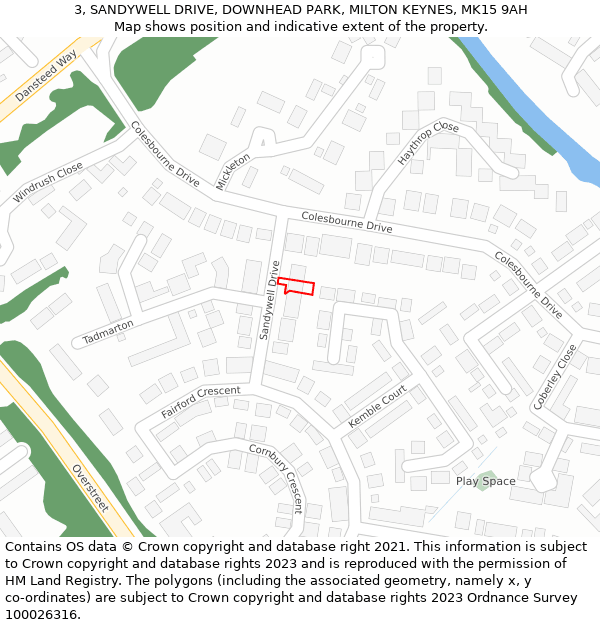 3, SANDYWELL DRIVE, DOWNHEAD PARK, MILTON KEYNES, MK15 9AH: Location map and indicative extent of plot