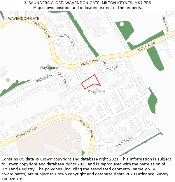 3, SAUNDERS CLOSE, WAVENDON GATE, MILTON KEYNES, MK7 7RS: Location map and indicative extent of plot