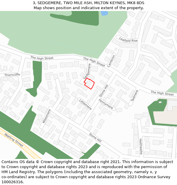 3, SEDGEMERE, TWO MILE ASH, MILTON KEYNES, MK8 8DS: Location map and indicative extent of plot