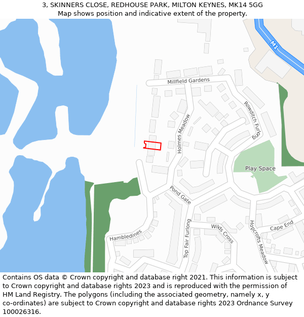 3, SKINNERS CLOSE, REDHOUSE PARK, MILTON KEYNES, MK14 5GG: Location map and indicative extent of plot