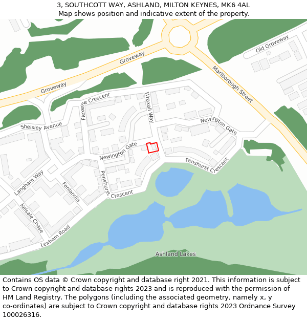 3, SOUTHCOTT WAY, ASHLAND, MILTON KEYNES, MK6 4AL: Location map and indicative extent of plot