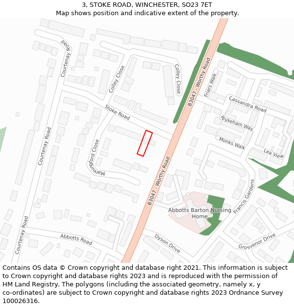 3, STOKE ROAD, WINCHESTER, SO23 7ET: Location map and indicative extent of plot