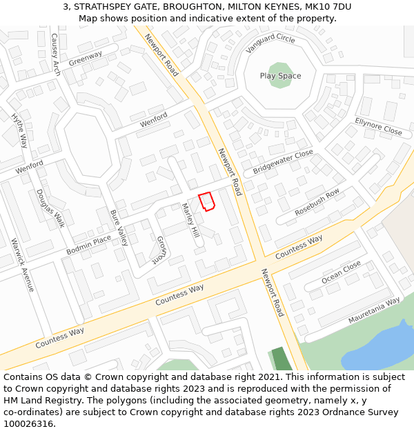 3, STRATHSPEY GATE, BROUGHTON, MILTON KEYNES, MK10 7DU: Location map and indicative extent of plot