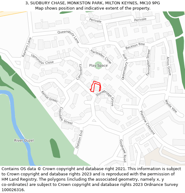 3, SUDBURY CHASE, MONKSTON PARK, MILTON KEYNES, MK10 9PG: Location map and indicative extent of plot