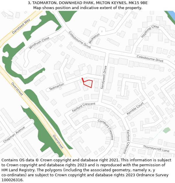 3, TADMARTON, DOWNHEAD PARK, MILTON KEYNES, MK15 9BE: Location map and indicative extent of plot