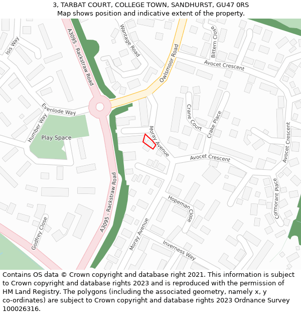 3, TARBAT COURT, COLLEGE TOWN, SANDHURST, GU47 0RS: Location map and indicative extent of plot