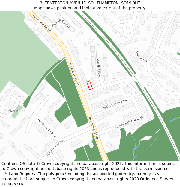 3, TENTERTON AVENUE, SOUTHAMPTON, SO19 9HT: Location map and indicative extent of plot