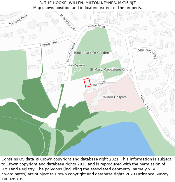 3, THE HOOKE, WILLEN, MILTON KEYNES, MK15 9JZ: Location map and indicative extent of plot