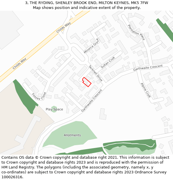 3, THE RYDING, SHENLEY BROOK END, MILTON KEYNES, MK5 7FW: Location map and indicative extent of plot