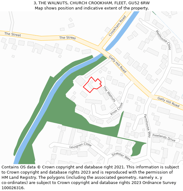 3, THE WALNUTS, CHURCH CROOKHAM, FLEET, GU52 6RW: Location map and indicative extent of plot