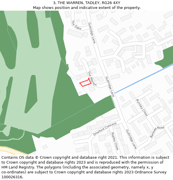 3, THE WARREN, TADLEY, RG26 4XY: Location map and indicative extent of plot