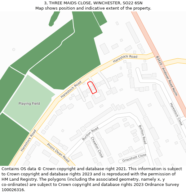 3, THREE MAIDS CLOSE, WINCHESTER, SO22 6SN: Location map and indicative extent of plot