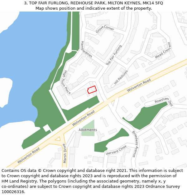 3, TOP FAIR FURLONG, REDHOUSE PARK, MILTON KEYNES, MK14 5FQ: Location map and indicative extent of plot