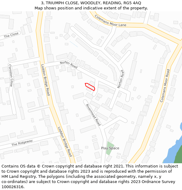 3, TRIUMPH CLOSE, WOODLEY, READING, RG5 4AQ: Location map and indicative extent of plot