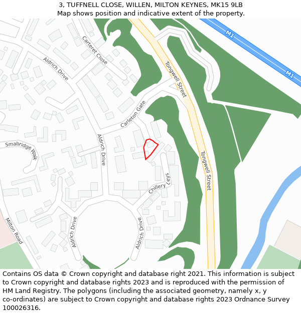 3, TUFFNELL CLOSE, WILLEN, MILTON KEYNES, MK15 9LB: Location map and indicative extent of plot