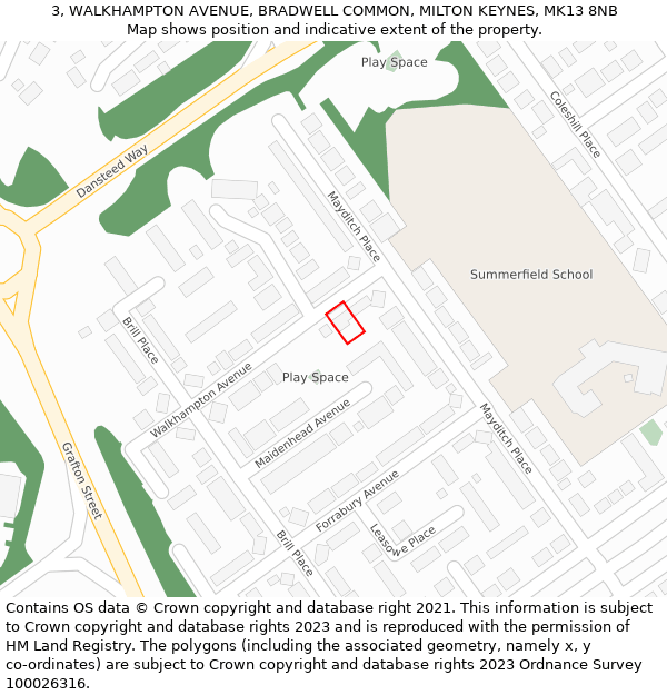 3, WALKHAMPTON AVENUE, BRADWELL COMMON, MILTON KEYNES, MK13 8NB: Location map and indicative extent of plot