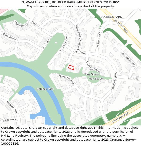 3, WAVELL COURT, BOLBECK PARK, MILTON KEYNES, MK15 8PZ: Location map and indicative extent of plot