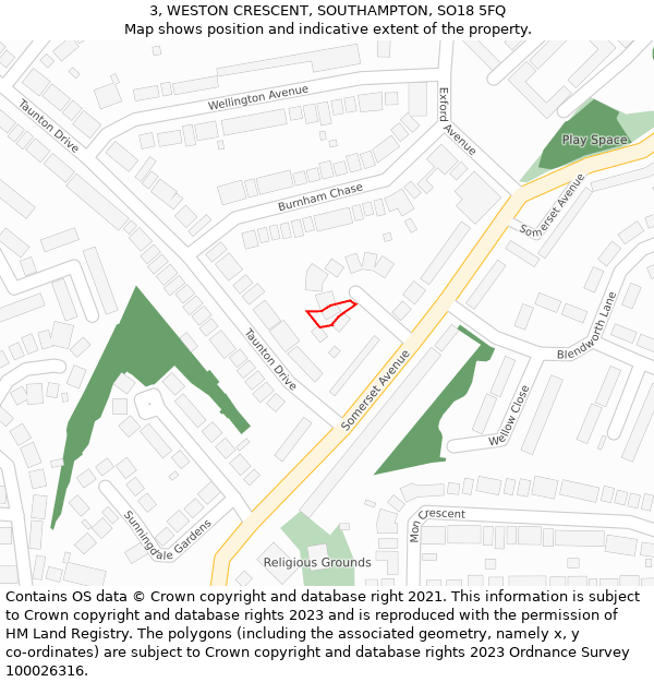 3, WESTON CRESCENT, SOUTHAMPTON, SO18 5FQ: Location map and indicative extent of plot