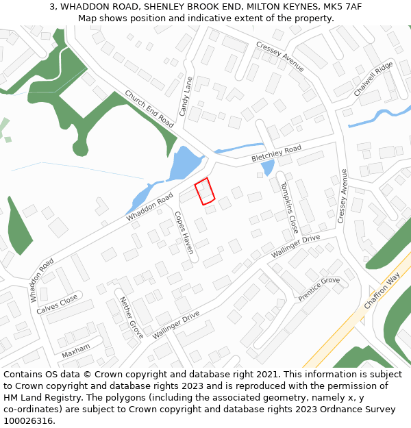 3, WHADDON ROAD, SHENLEY BROOK END, MILTON KEYNES, MK5 7AF: Location map and indicative extent of plot