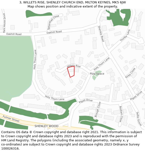 3, WILLETS RISE, SHENLEY CHURCH END, MILTON KEYNES, MK5 6JW: Location map and indicative extent of plot