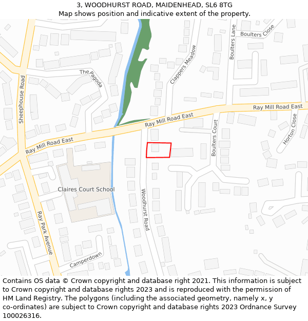 3, WOODHURST ROAD, MAIDENHEAD, SL6 8TG: Location map and indicative extent of plot