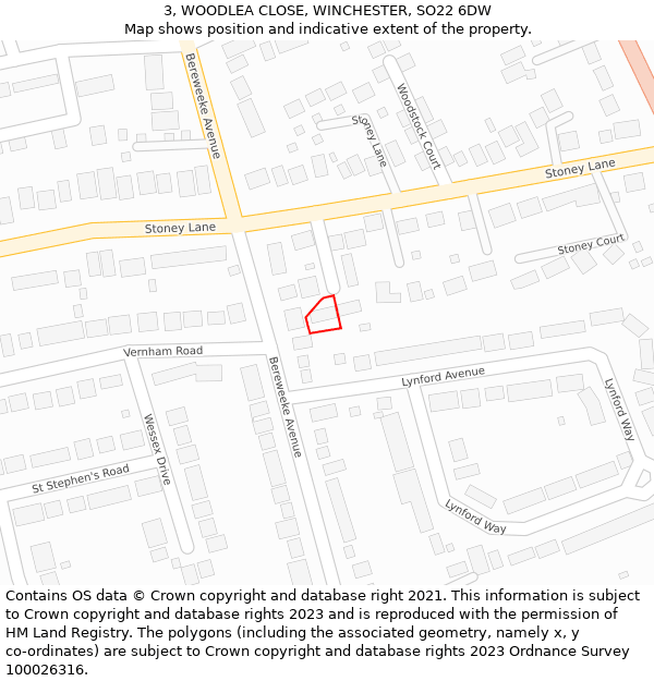 3, WOODLEA CLOSE, WINCHESTER, SO22 6DW: Location map and indicative extent of plot