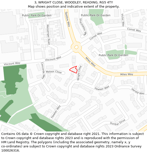 3, WRIGHT CLOSE, WOODLEY, READING, RG5 4TY: Location map and indicative extent of plot